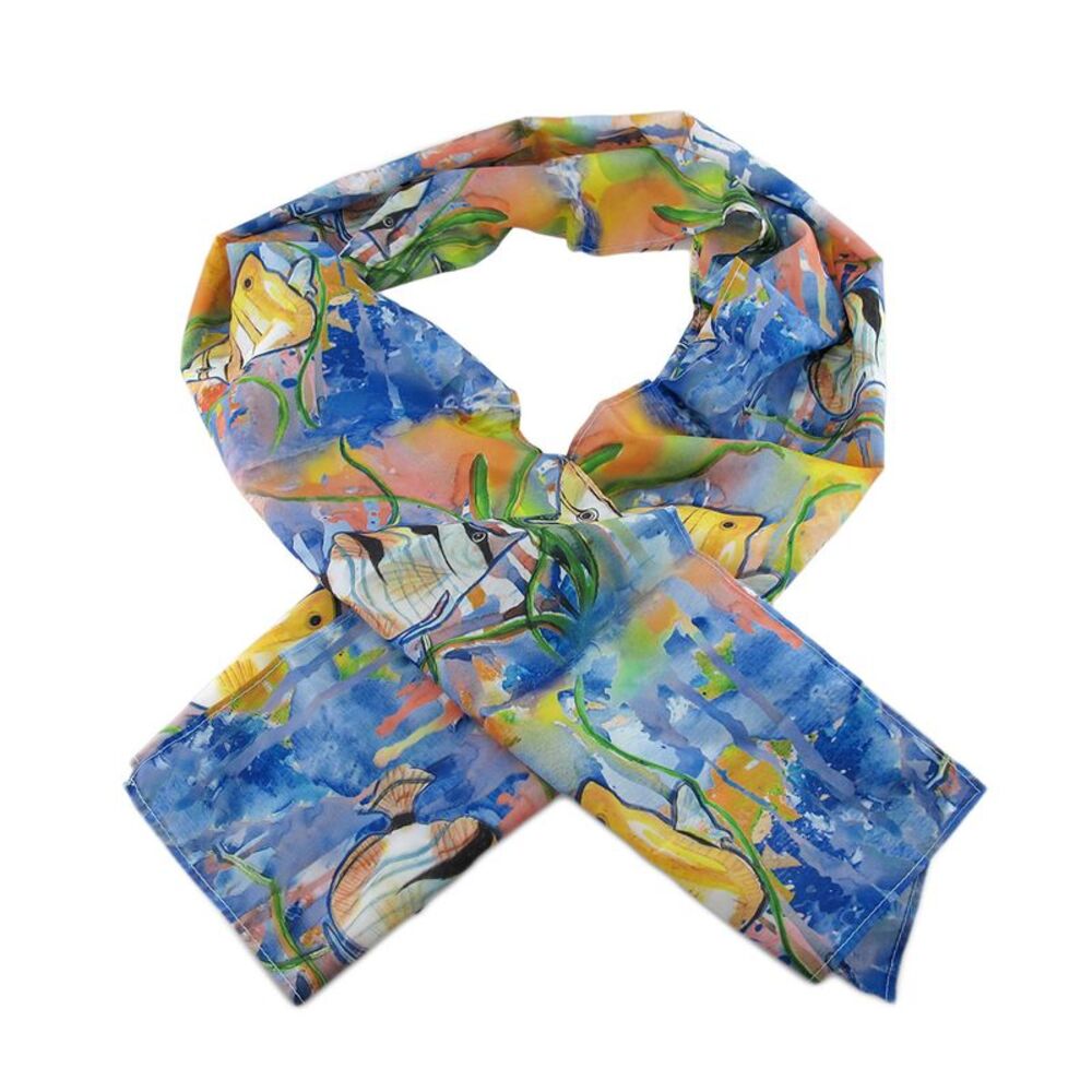 Betsy Drake Angelfish Print Polyester Fashion Scarf 70 X 20 In.